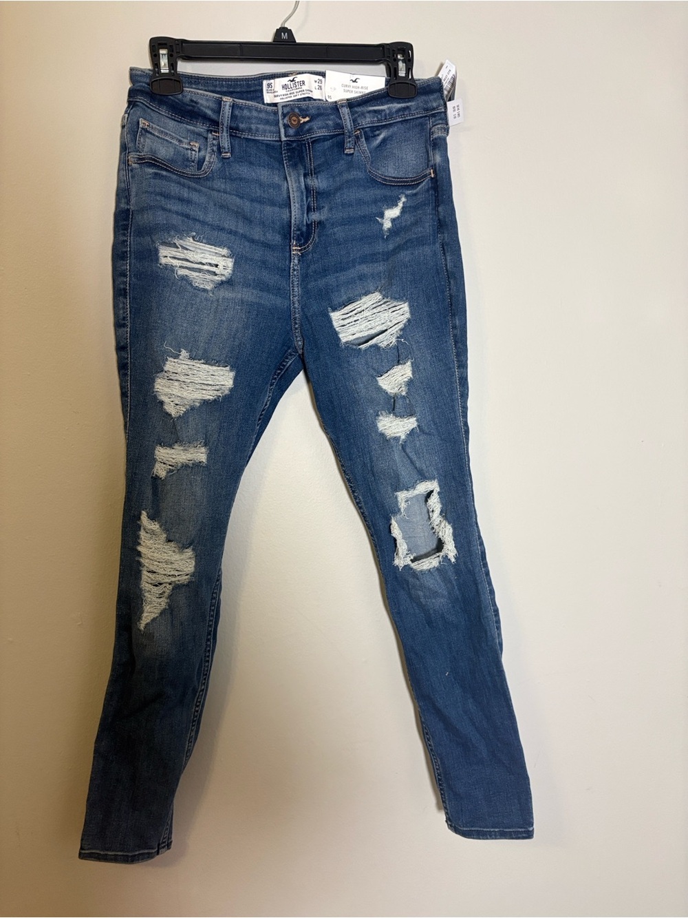 Hollister Women's Ripped Skinny Jeans - Dark Blue Wash
